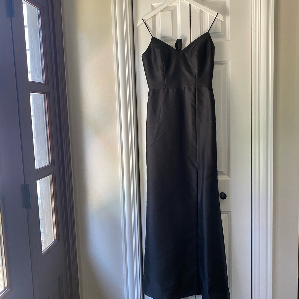 ALFRED SUNG Black Spaghetti Strap Maxi Gown